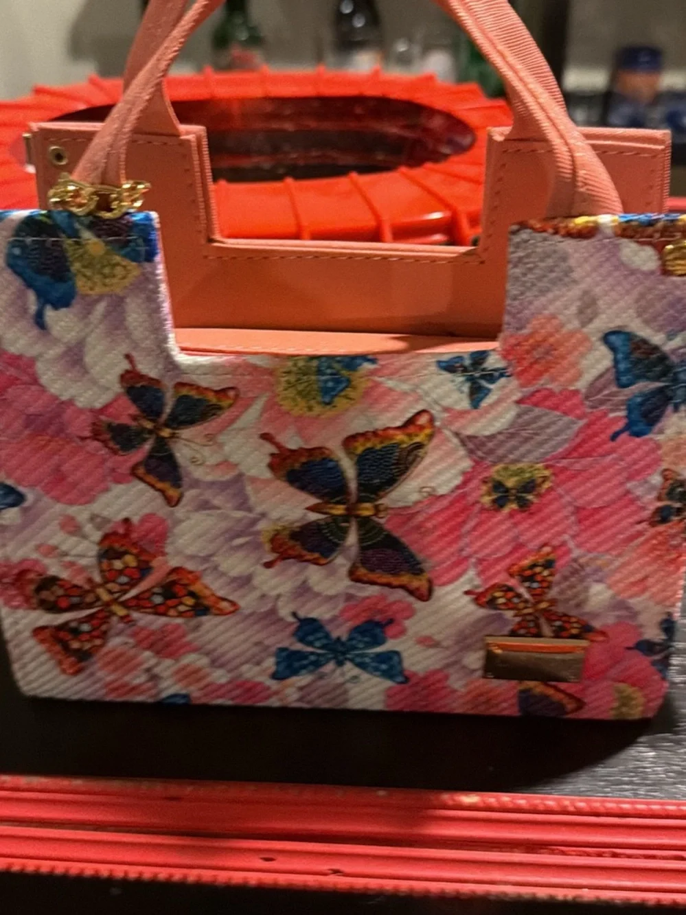 Coral & Pink Butterfly Print Tote Bag